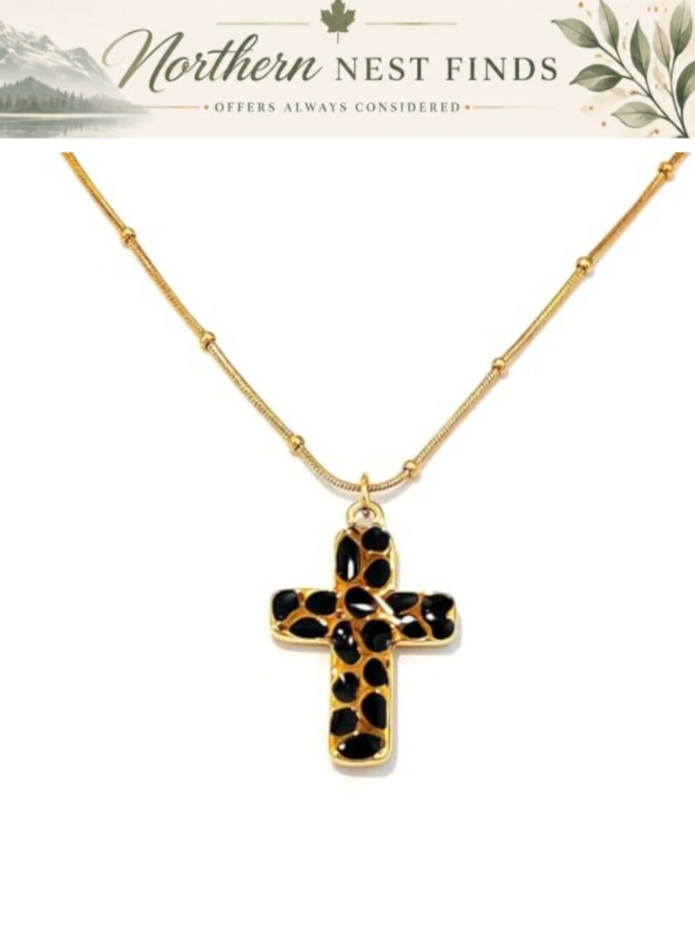 Stainless Steel Cross Necklace Women's Gothic Gold Tone Chain